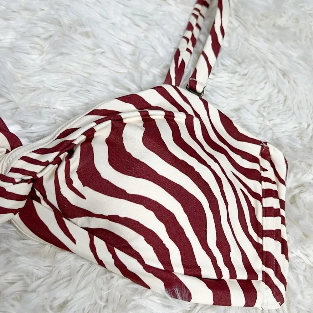 Andie Swim The Capri Bikini Top in Bias Stripe Truffle NWT Size Medium